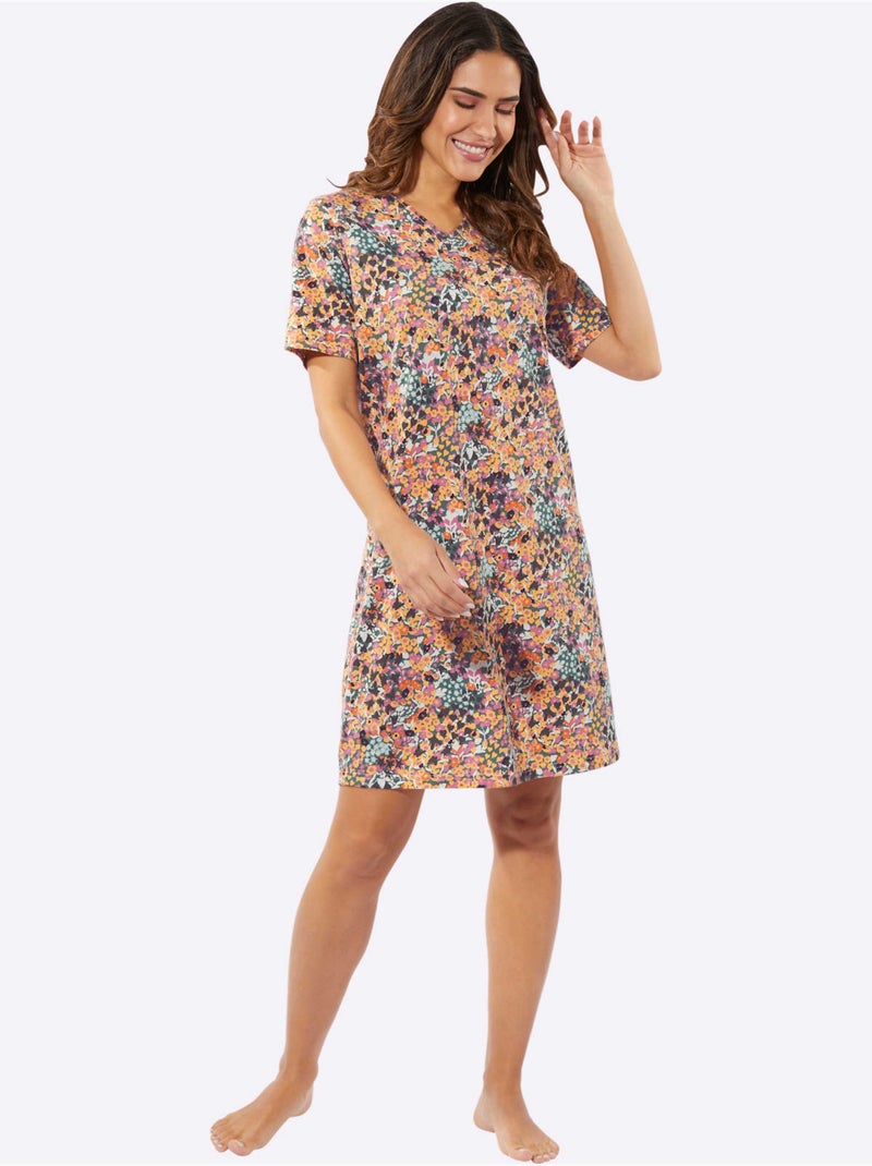 Chemise De Nuit Jersey Fin - Taille Standard - Moda Vilona Abricot - Kiabi