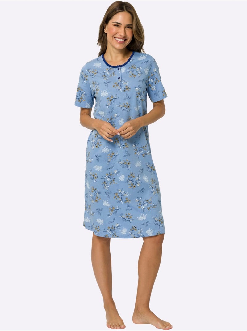 Chemise De Nuit Jersey Fin - Taille Standard - Moda Vilona Bleu ciel - Kiabi