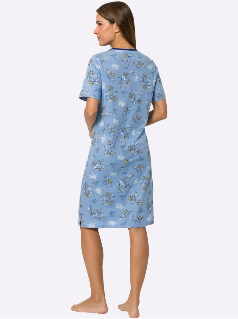 Chemise De Nuit Jersey Fin - Taille Standard - Moda Vilona Bleu ciel - Kiabi