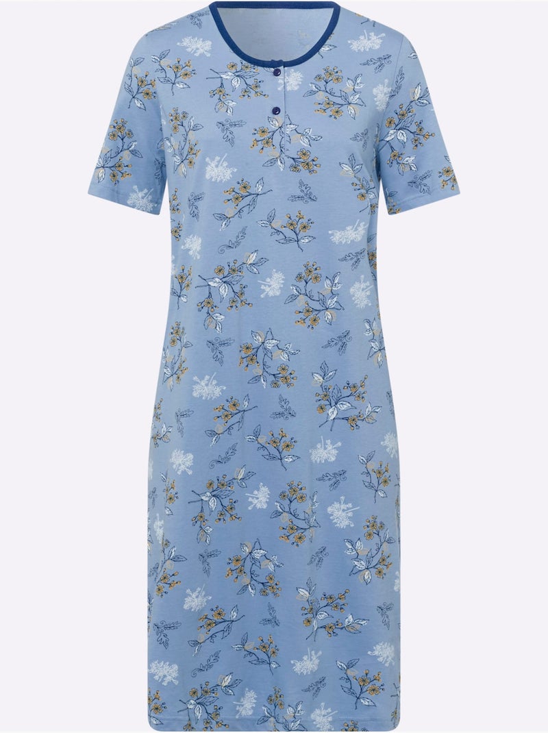 Chemise De Nuit Jersey Fin - Taille Standard - Moda Vilona Bleu ciel - Kiabi