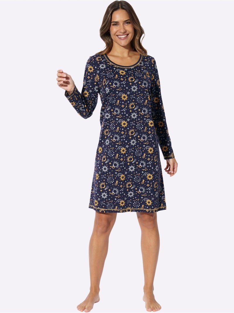 Chemise De Nuit Jersey Fin - Taille Standard - Moda Vilona Bleu Orange - Kiabi