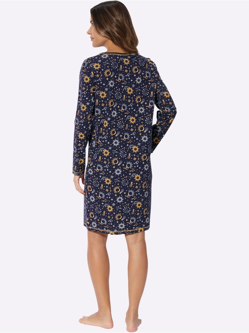 Chemise De Nuit Jersey Fin - Taille Standard - Moda Vilona Bleu Orange - Kiabi
