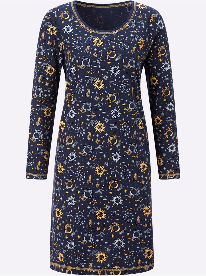 Chemise De Nuit Jersey Fin - Taille Standard - Moda Vilona Bleu Orange - Kiabi