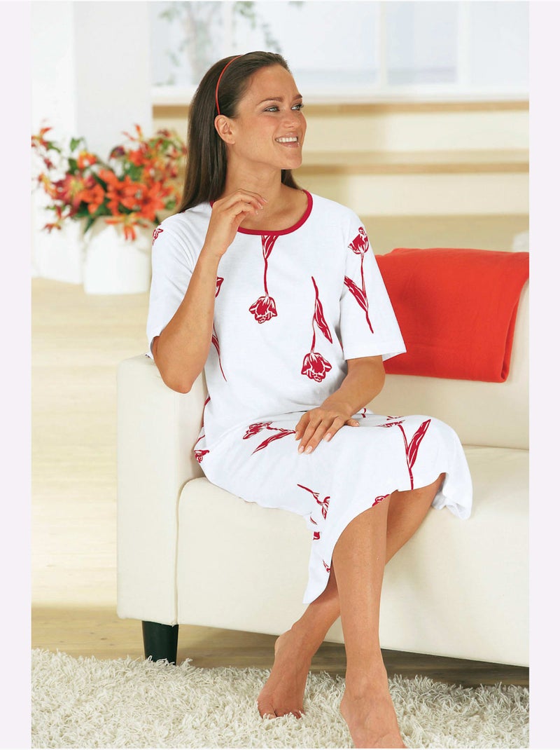 Chemise De Nuit Jersey Fin - Taille Standard - Moda Vilona Bordeaux - Kiabi