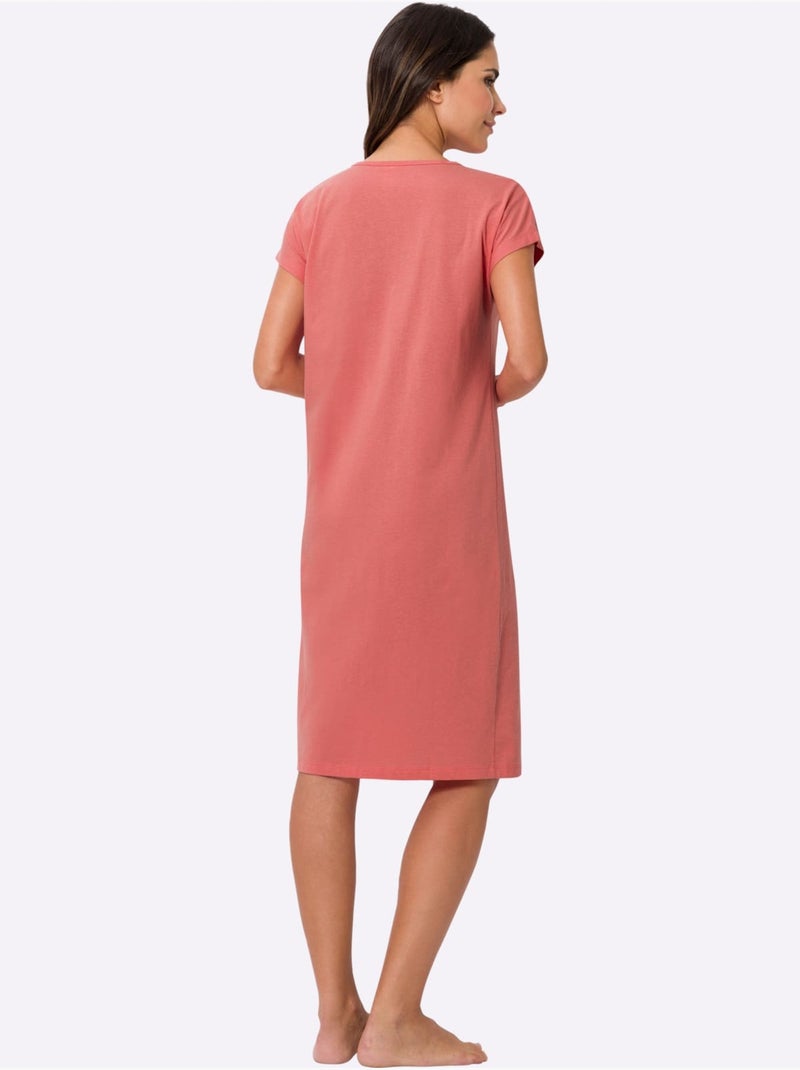 Chemise De Nuit Jersey Fin - Taille Standard - Moda Vilona Corail - Kiabi