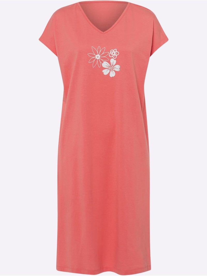 Chemise De Nuit Jersey Fin - Taille Standard - Moda Vilona Corail - Kiabi