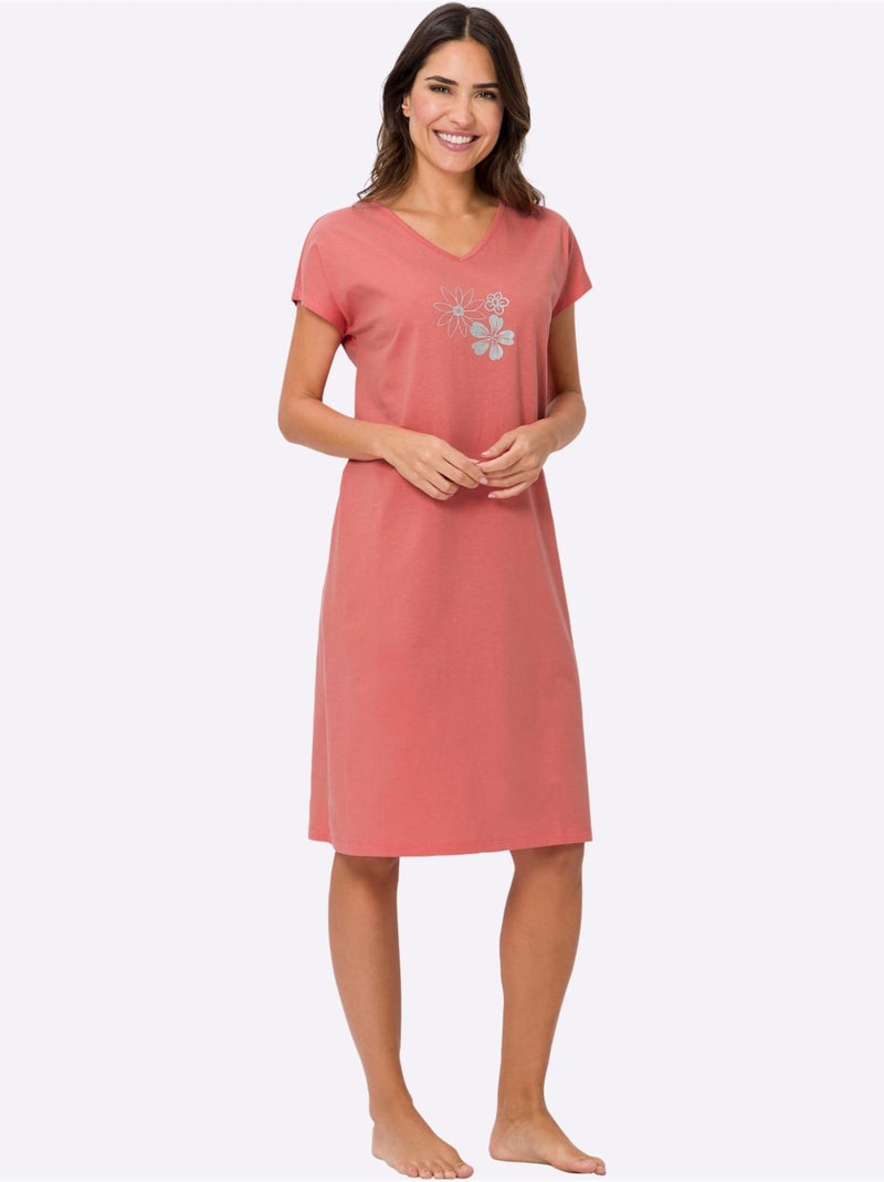 Chemise De Nuit Jersey Fin - Taille Standard - Moda Vilona Corail - Kiabi