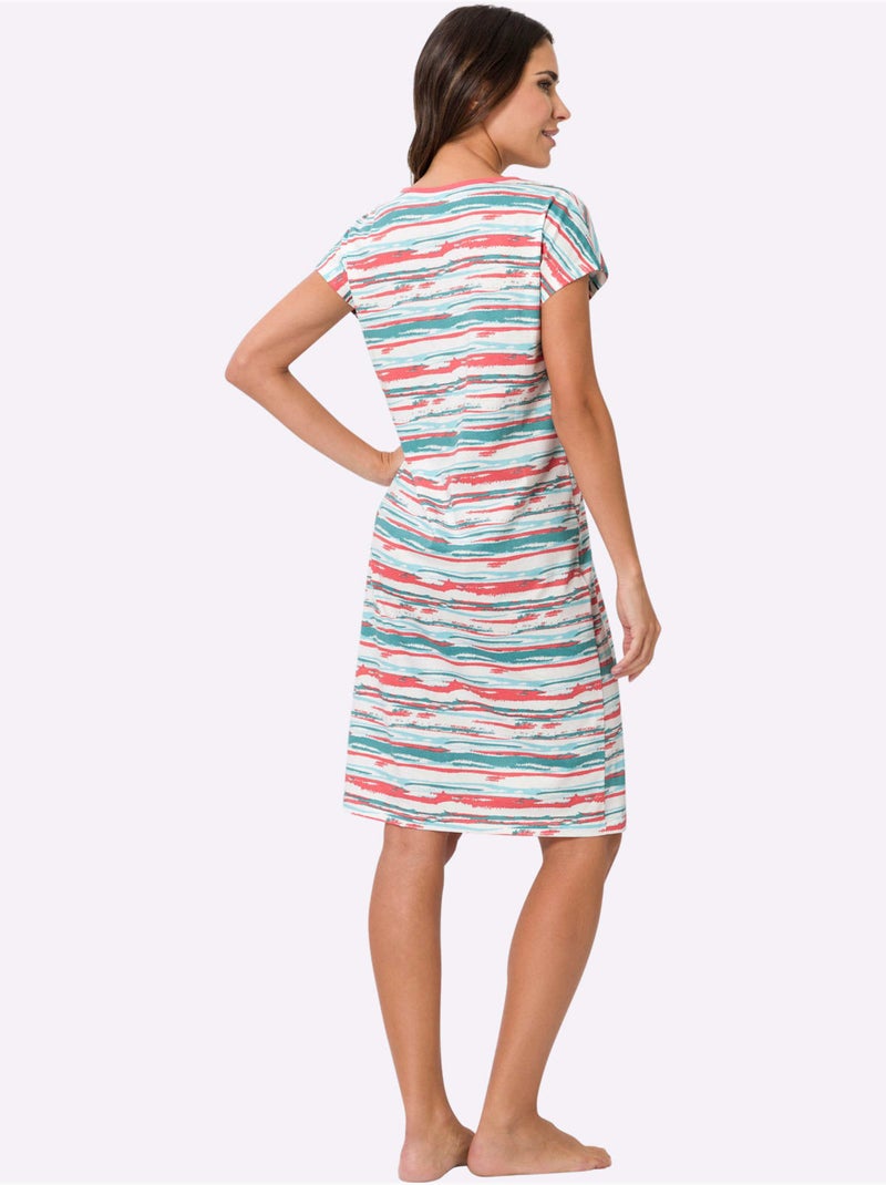 Chemise De Nuit Jersey Fin - Taille Standard - Moda Vilona Ecru/Rouge - Kiabi