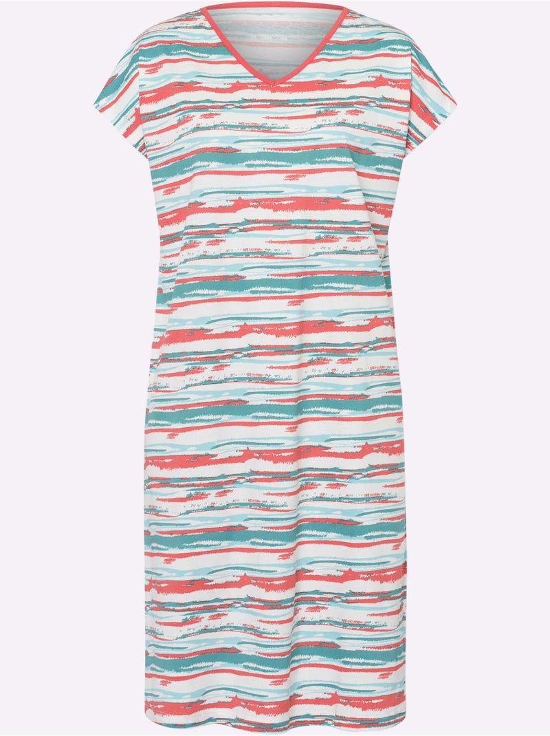 Chemise De Nuit Jersey Fin - Taille Standard - Moda Vilona Ecru/Rouge - Kiabi