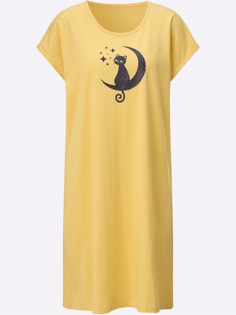 Chemise De Nuit Jersey Fin - Taille Standard - Moda Vilona Jaune - Kiabi