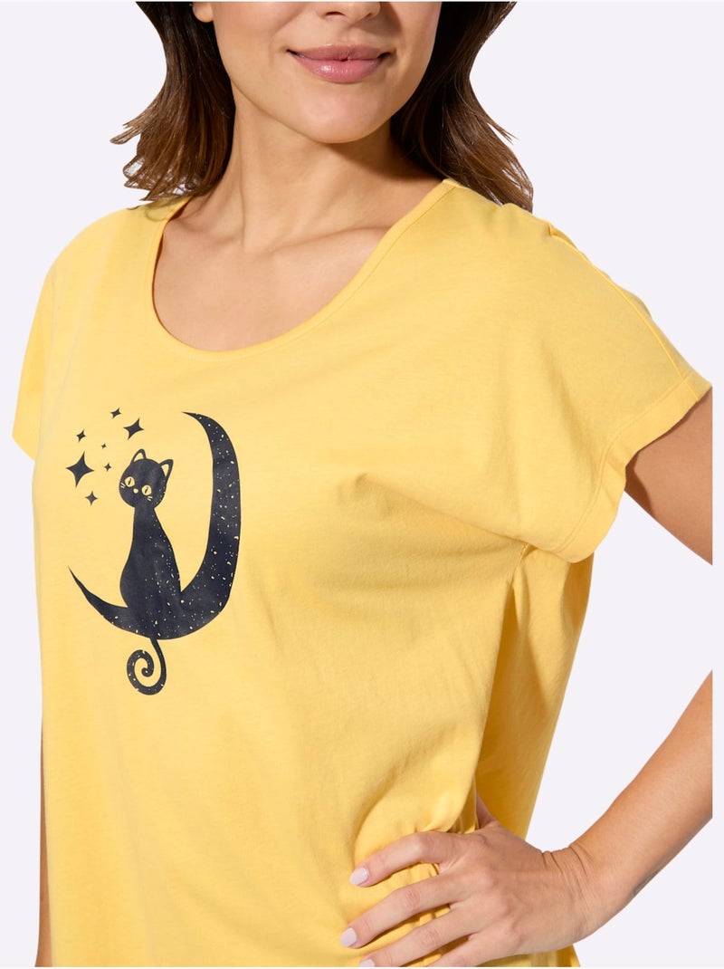 Chemise De Nuit Jersey Fin - Taille Standard - Moda Vilona Jaune - Kiabi