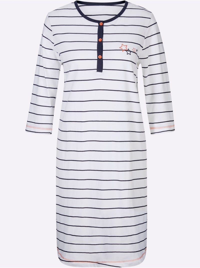 Chemise de nuit jersey fin - taille standard - witt Blanc Bleu marine - Kiabi