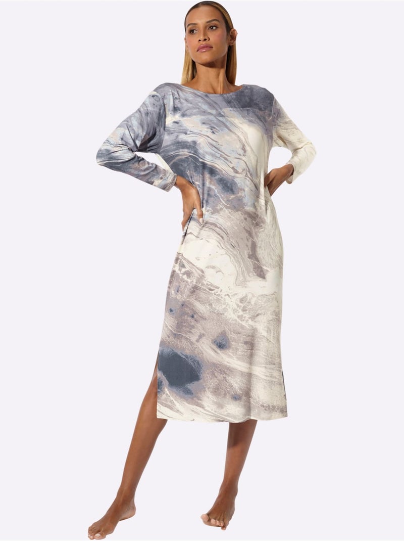 Chemise De Nuit Jersey Fin - Taille Standard - Witt Blanc Bleu - Kiabi