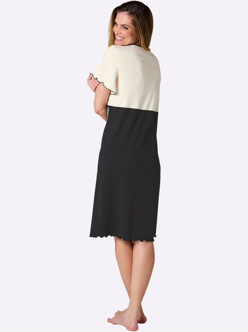 Chemise De Nuit Jersey Fin - Taille Standard - Witt Blanc Noir - Kiabi