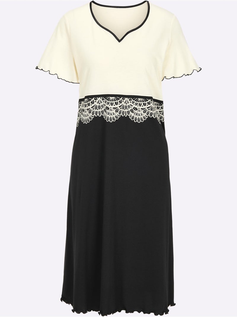 Chemise De Nuit Jersey Fin - Taille Standard - Witt Blanc Noir - Kiabi