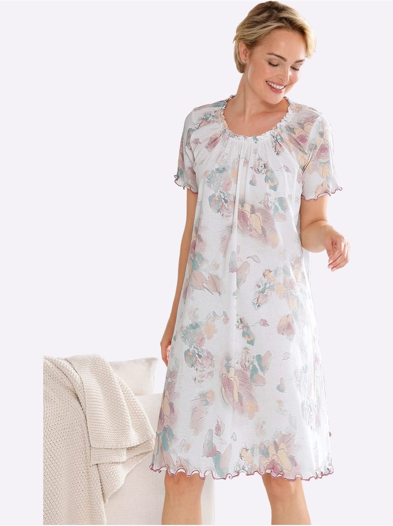 Chemise De Nuit Jersey Fin - Taille Standard - Witt Blanc Vert - Kiabi