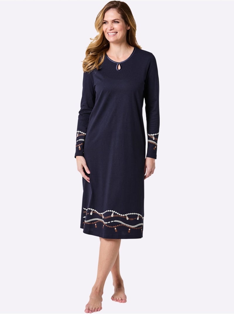 Chemise De Nuit Jersey Fin - Taille Standard - Witt Bleu Blanc - Kiabi
