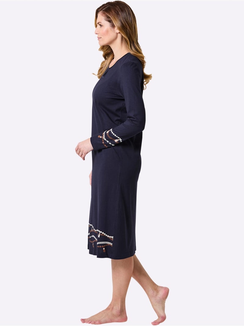 Chemise De Nuit Jersey Fin - Taille Standard - Witt Bleu Blanc - Kiabi