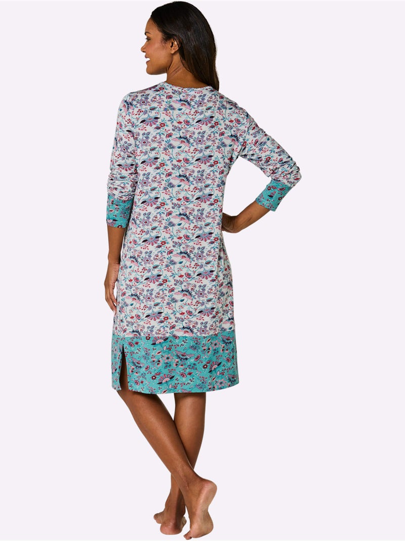 Chemise De Nuit Jersey Fin - Taille Standard - Witt Bleu Ecru - Kiabi