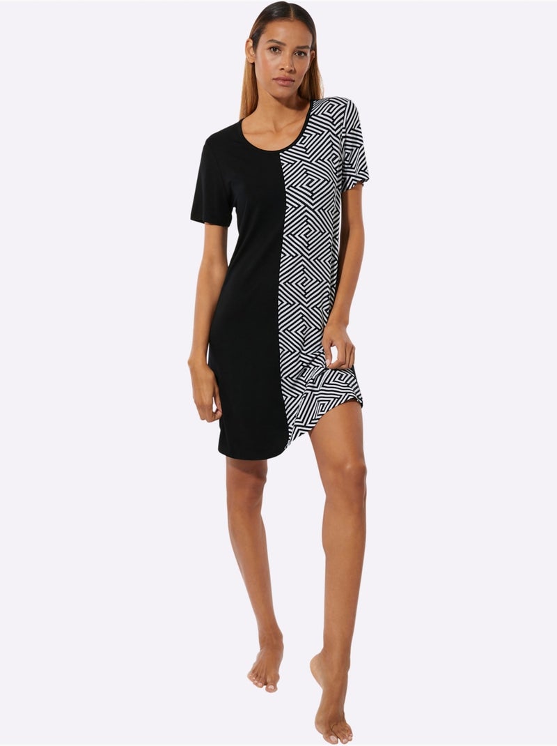 Chemise De Nuit Jersey Fin - Taille Standard - Witt Noir Blanc - Kiabi