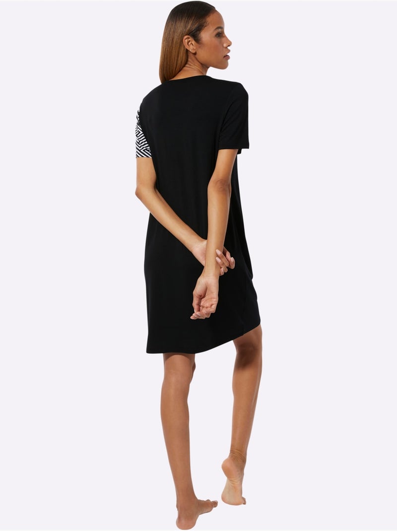 Chemise De Nuit Jersey Fin - Taille Standard - Witt Noir Blanc - Kiabi