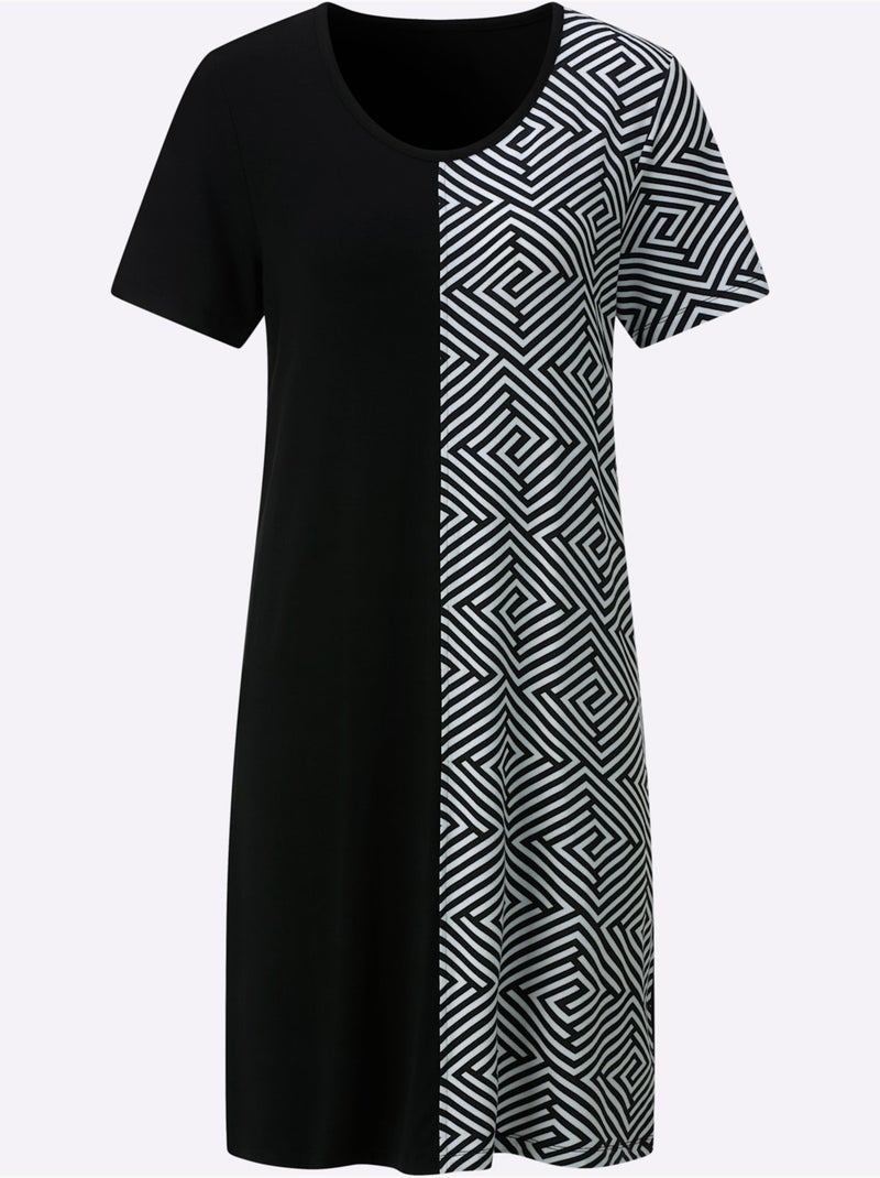 Chemise De Nuit Jersey Fin - Taille Standard - Witt Noir Blanc - Kiabi