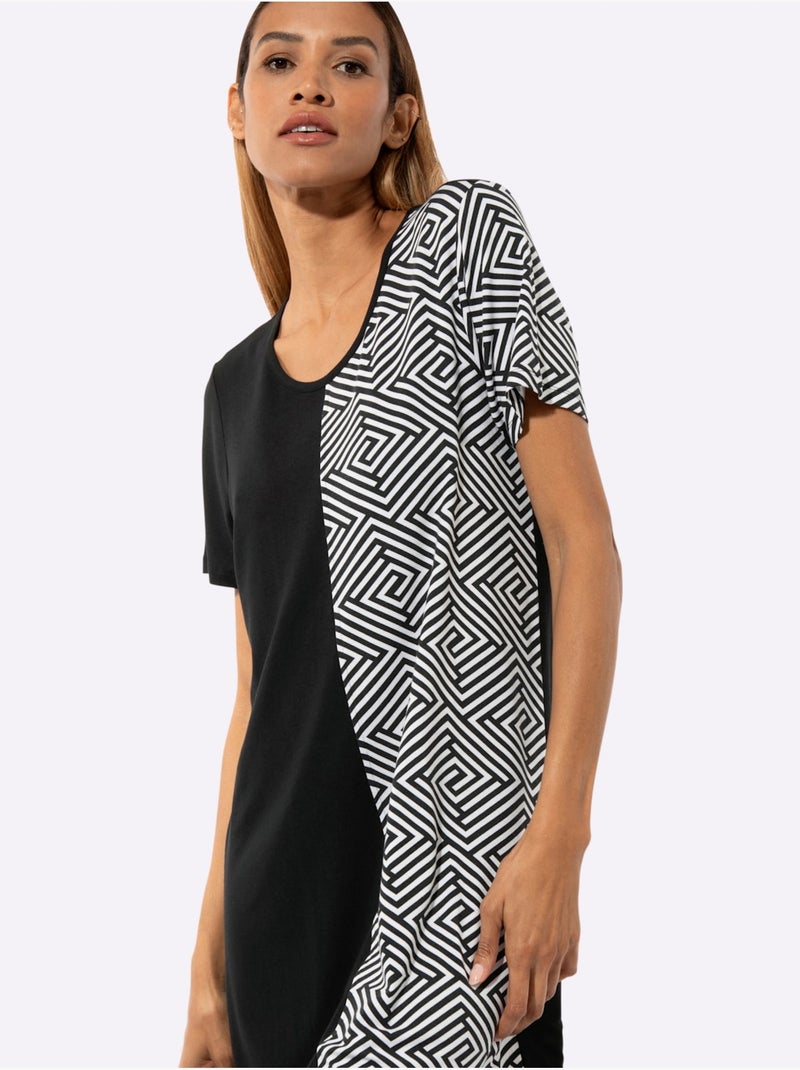 Chemise De Nuit Jersey Fin - Taille Standard - Witt Noir Blanc - Kiabi