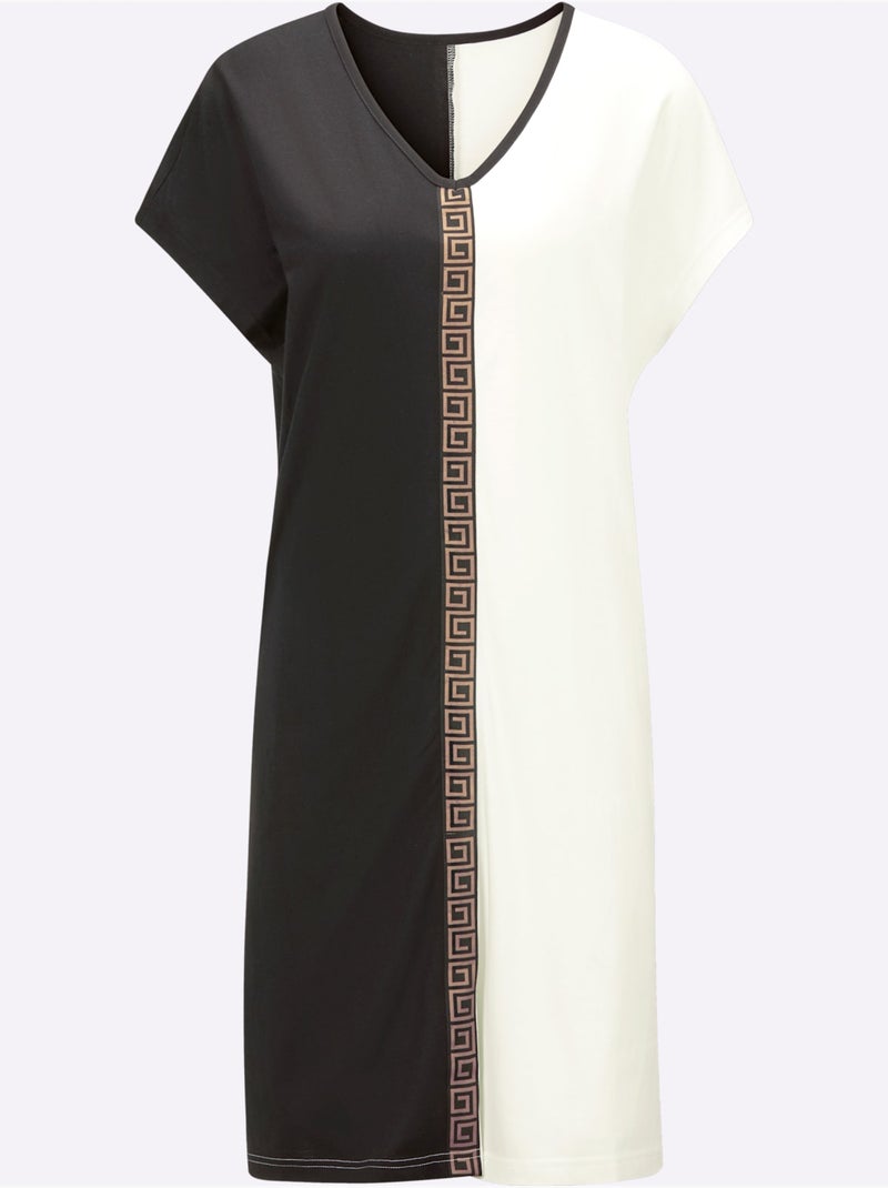 Chemise De Nuit Jersey Fin - Taille Standard - Witt Noir Ecru - Kiabi