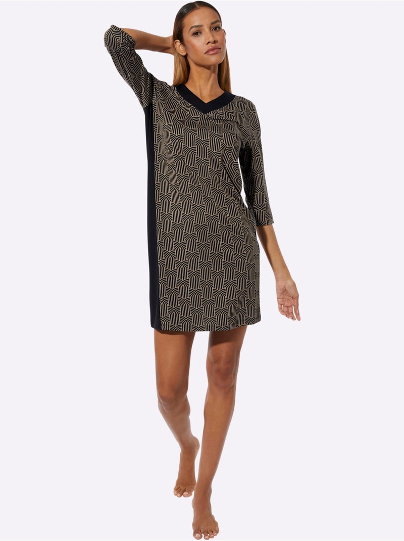 Chemise De Nuit Jersey Fin - Taille Standard - Witt Noir Jaune - Kiabi
