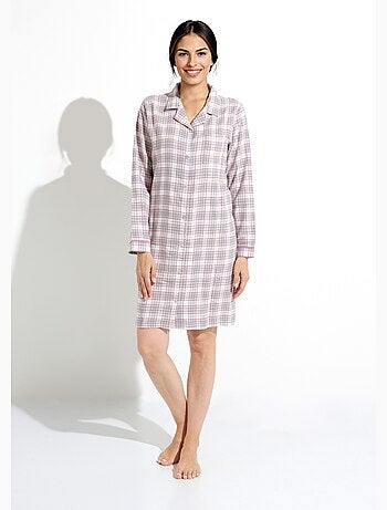 Chemise de nuit liquette flanelle carreaux coton gratté - Afibel