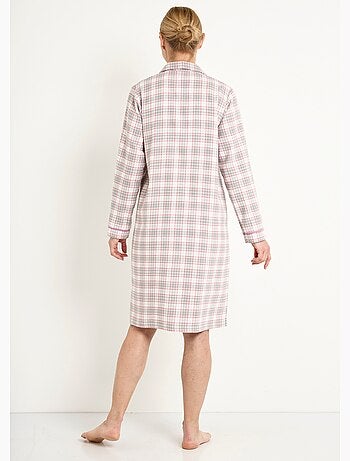 Chemise de nuit liquette flanelle carreaux coton gratté - Afibel