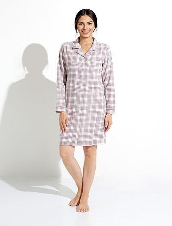 Chemise de nuit liquette flanelle carreaux coton gratté