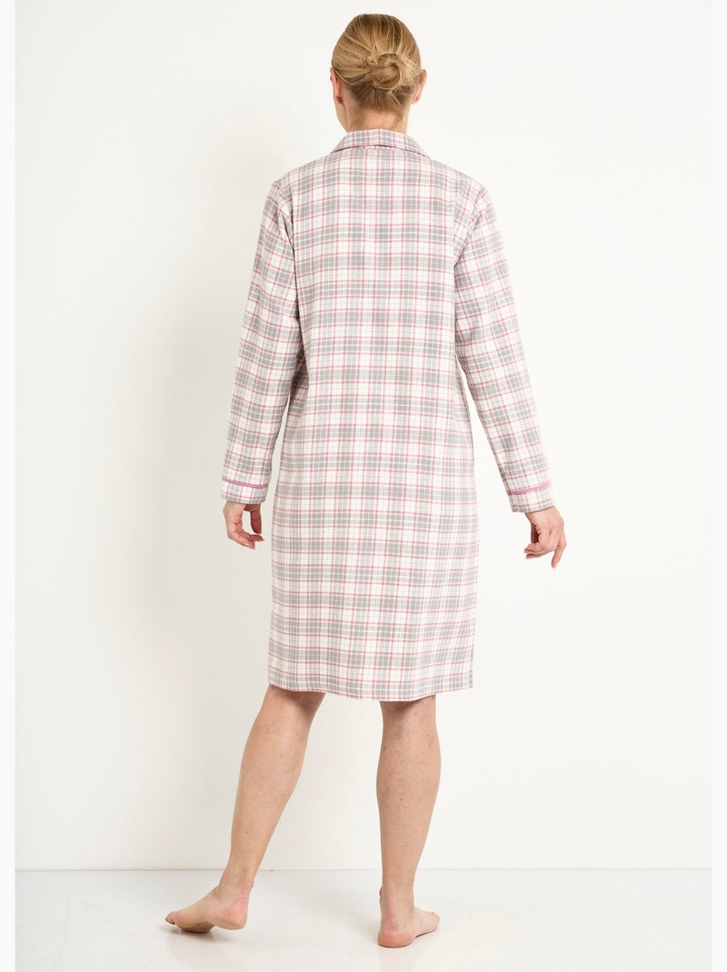 Chemise de nuit liquette flanelle carreaux coton gratté Gris - Kiabi