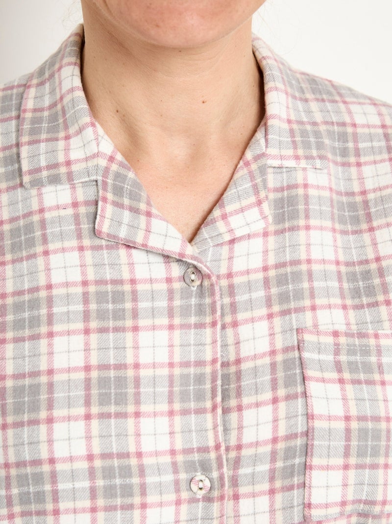 Chemise de nuit liquette flanelle carreaux coton gratté Gris - Kiabi