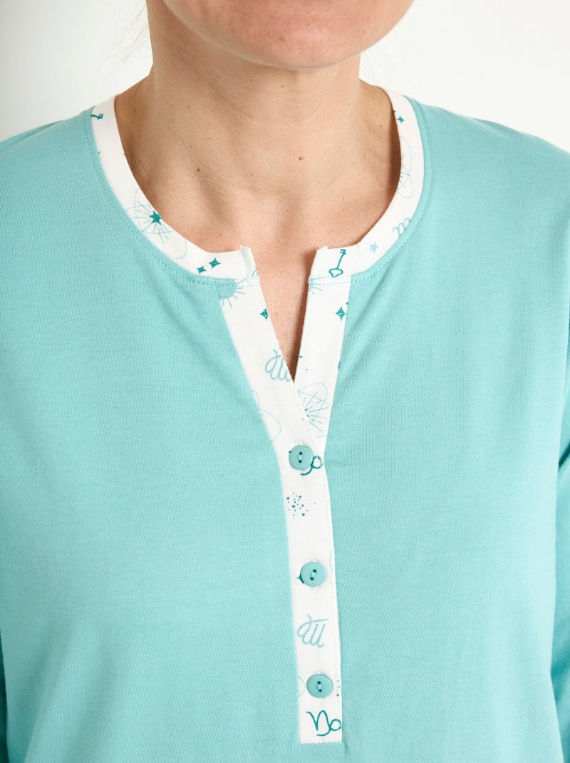 Chemise de nuit liquette longue boutonnée - Afibel Bleu aqua - Kiabi