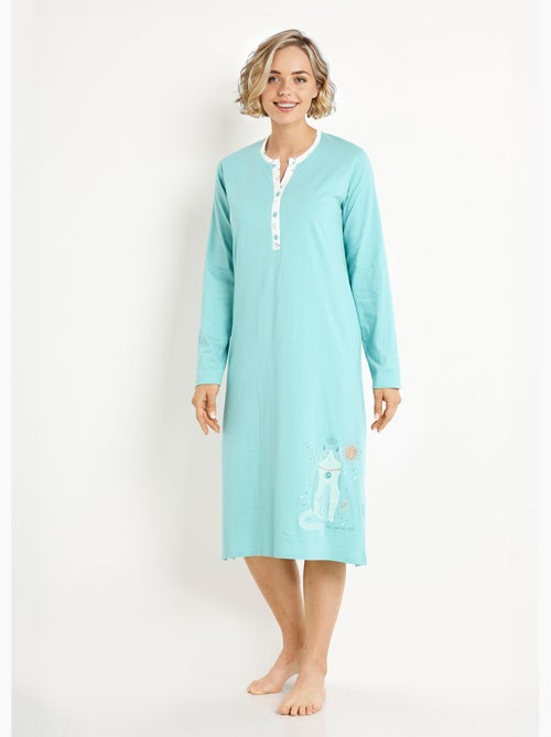 Chemise de nuit liquette mi-longue boutonnée coton - Afibel - Kiabi
