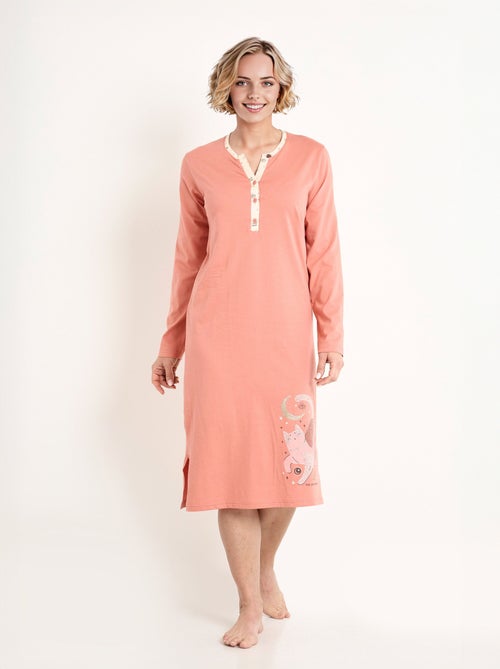 Chemise de nuit liquette mi-longue boutonnée coton - Afibel - Kiabi