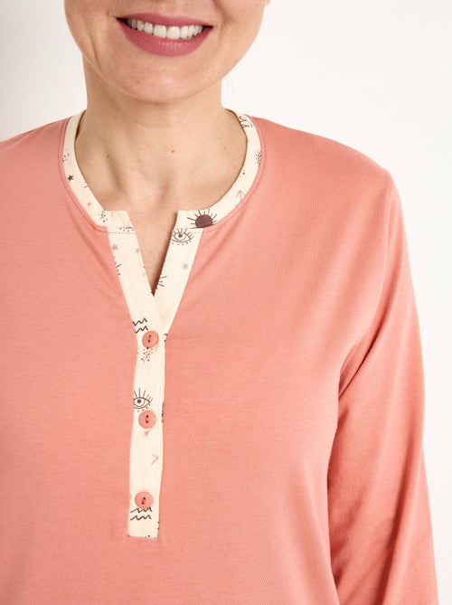 Chemise de nuit liquette mi-longue boutonnée coton - Afibel - Kiabi