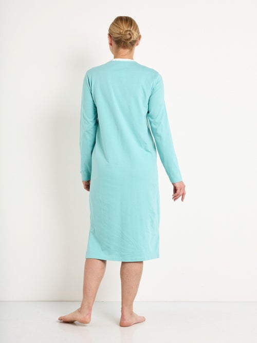 Chemise de nuit liquette mi-longue boutonnée coton - Kiabi