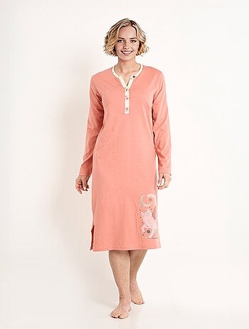 Chemise de nuit liquette mi-longue boutonnée coton
