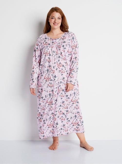 Chemise de nuit longue boutonnée coton fleuri - Kiabi