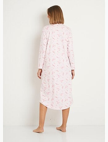 Chemise de nuit longue boutonnée coton interlock fleuri
