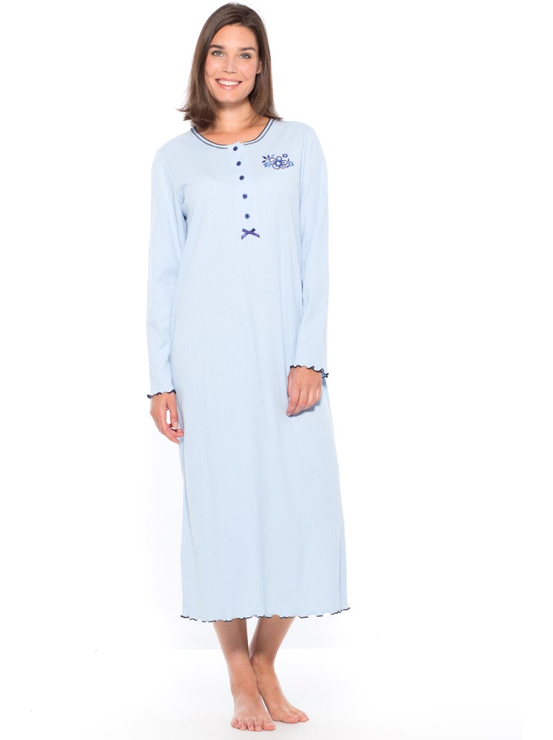 Chemise de nuit longue coton - DAXON Bleu - Kiabi