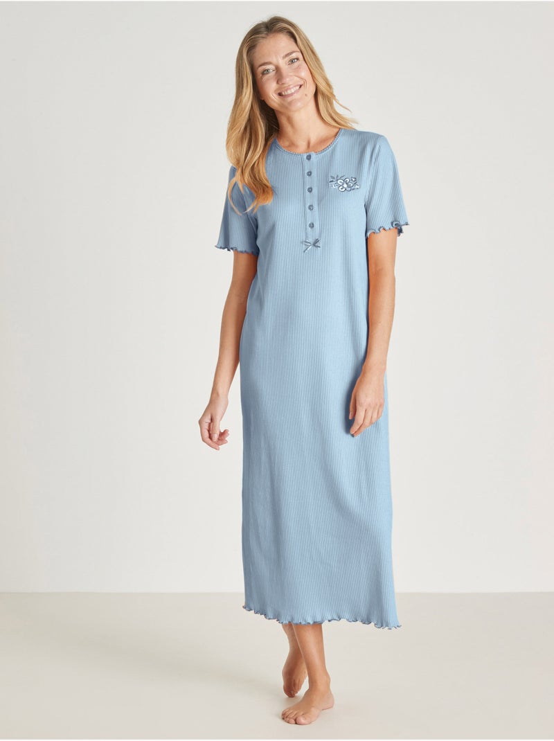Chemise de nuit longue coton - DAXON Bleu - Kiabi