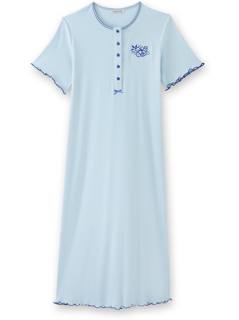 Chemise de nuit longue coton - DAXON Bleu - Kiabi