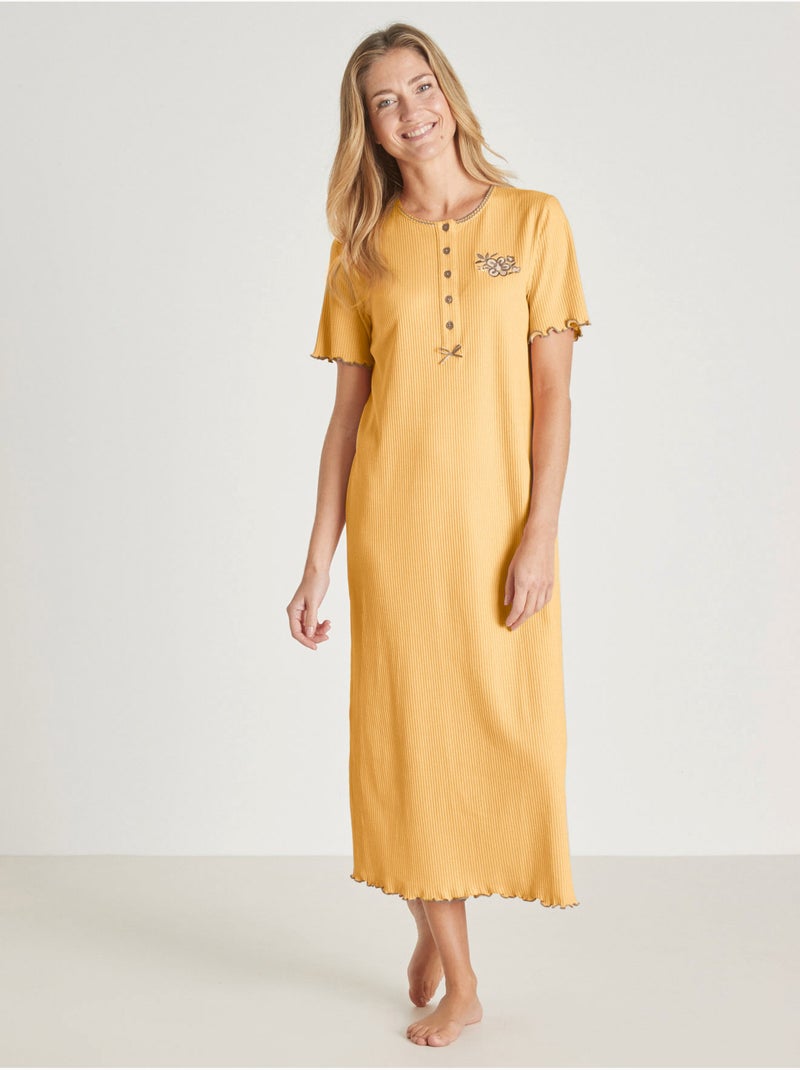 Chemise de nuit longue coton - DAXON Jaune clair - Kiabi