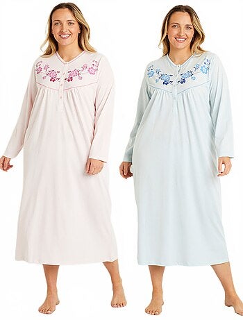 Chemise de nuit longue coton - lot de 2