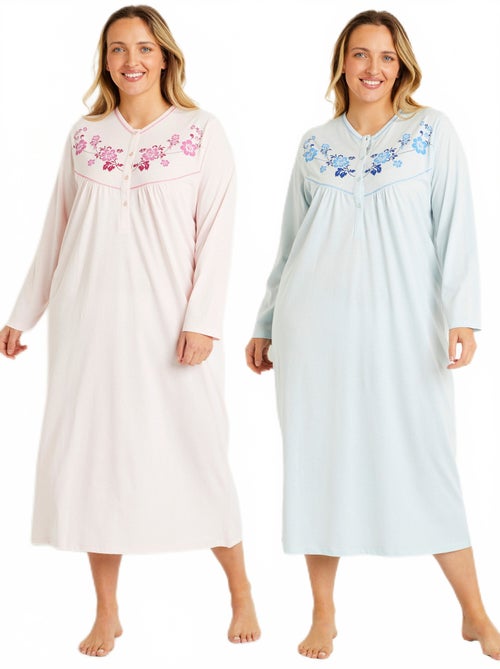 Chemise de nuit longue coton - lot de 2 - Kiabi