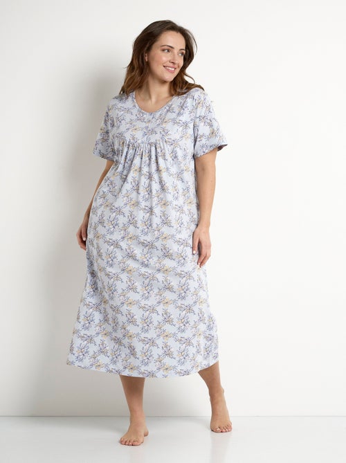 Chemise de nuit longue coton manches courtes - Afibel - Kiabi