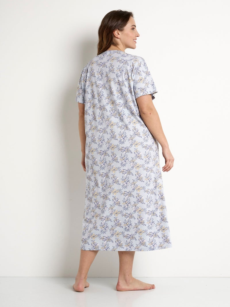 Chemise de nuit longue coton manches courtes - Afibel Bleu - Kiabi